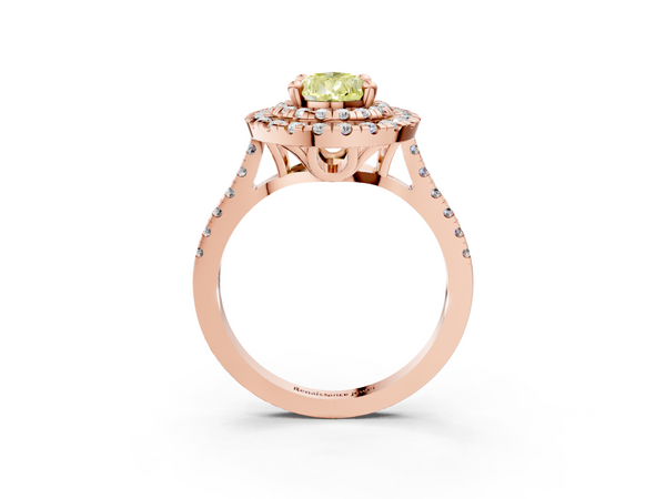Rose gold Double Halo Fancy Yellow Pear Cut Diamond Pavé Band with Four-Prong Setting