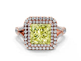 Rose gold Double Halo Fancy Yellow Princess Cut Diamond Split Shank Engagement Ring with Four-Prong Setting_3