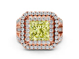 Rose gold Double Halo Fancy Yellow Princess Cut Diamond Split Shank Pave Set Ring_3