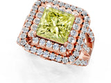 Rose gold Double Halo Fancy Yellow Princess Cut Diamond Split Shank Pave Set Ring_4