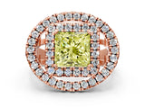 Rose gold Double Halo Fancy Yellow Princess Cut Diamond Split Shank Prong Setting Ring