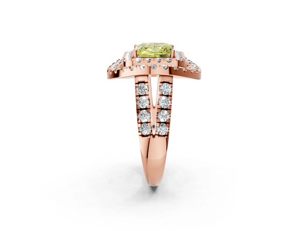 Rose Gold Princess Cut Halo Engagement Ring Setting for Fancy Yellow Center - Design RJ-762