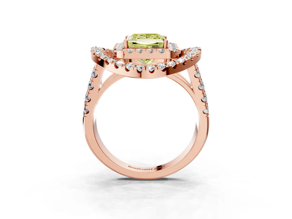 Rose Gold Princess Cut Halo Engagement Ring Setting for Fancy Yellow Center - Design RJ-762