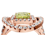 Rose gold Double Halo Fancy Yellow Princess Cut Diamond Split Shank Prong Setting Ring_4