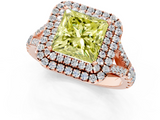 Rose gold Double Halo Fancy Yellow Princess  Cut Diamond Split Shank Ring with Four Prong Setting_1