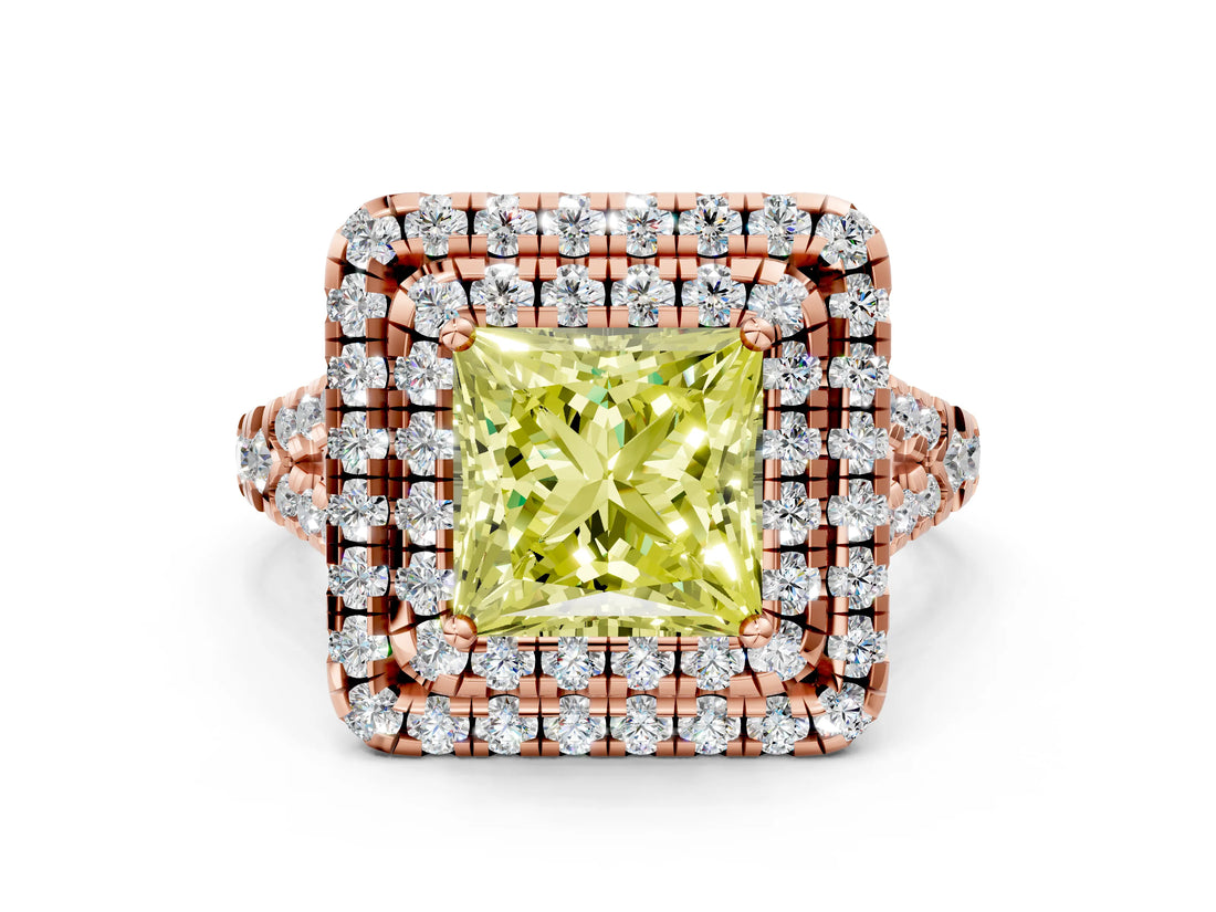 Rose gold Double Halo Fancy Yellow Princess  Cut Pave Split Shank Prong Set Ring_15
