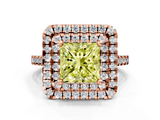 Rose gold Double Halo Fancy Yellow Princess  Diamond Pave Band with Four-Prong Setting_17