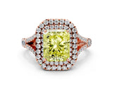Rose gold Double Halo Fancy Yellow Radiant -Shaped Split Shank Diamond Ring with Prong Setting_15