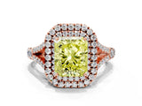 Rose gold Double Halo Fancy Yellow Radiant Cut Diamond Split Shank Engagement Ring with Four-Prong Setting_3