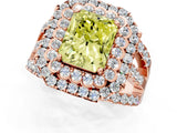 Rose gold Double Halo Fancy Yellow Radiant Cut Diamond Split Shank Pave Set Ring_4