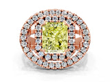 Rose gold Double Halo Fancy Yellow Radiant Cut Diamond Split Shank Prong Setting Ring