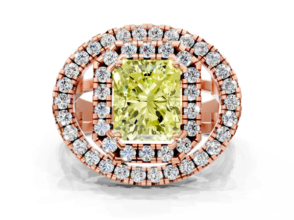 Rose Gold Radiant Cut Halo Engagement Ring Setting for Fancy Yellow Center - Design RJ-762