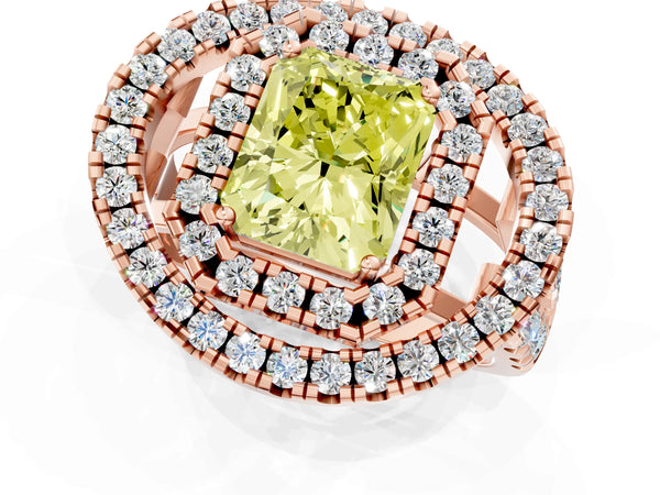 Rose Gold Radiant Cut Halo Engagement Ring Setting for Fancy Yellow Center - Design RJ-762
