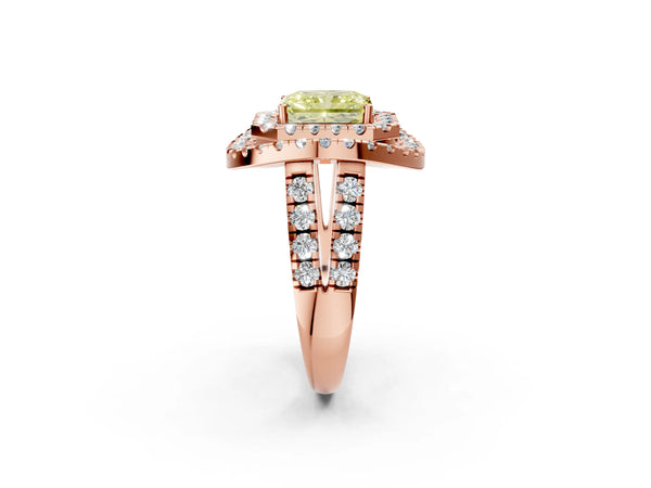 Rose Gold Radiant Cut Halo Engagement Ring Setting for Fancy Yellow Center - Design RJ-762