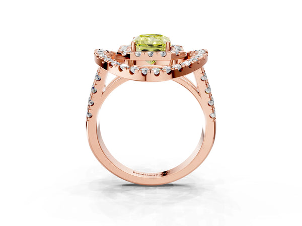 Rose Gold Radiant Cut Halo Engagement Ring Setting for Fancy Yellow Center - Design RJ-762