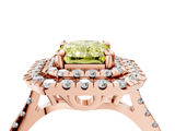 Rose gold Double Halo Fancy Yellow Radiant  Diamond Pave Band with Four-Prong Setting_47
