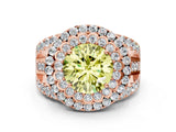 Rose gold Double Halo Fancy Yellow Round Cut Diamond Split Shank Pave Set Ring_3