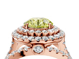 Rose gold Double Halo Fancy Yellow Round Cut Diamond Split Shank Pave Set Ring_7