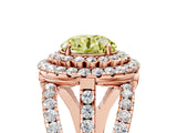Rose gold Double Halo Fancy Yellow Round Cut Diamond Split Shank Pave Set Ring_8