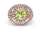 Rose gold Double Halo Fancy Yellow Round Cut Diamond Split Shank Prong Setting Ring
