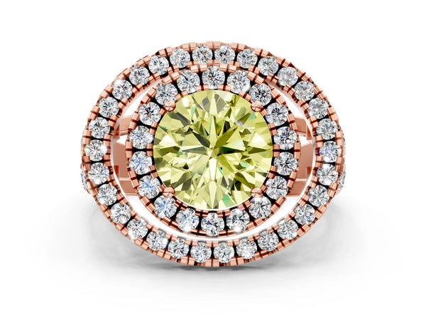 Rose Gold Round Halo Engagement Ring Setting for Fancy Yellow Center - Design RJ-762