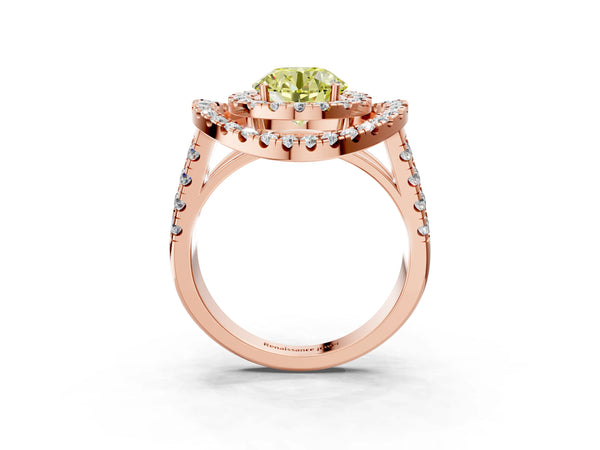 Rose Gold Round Halo Engagement Ring Setting for Fancy Yellow Center - Design RJ-762