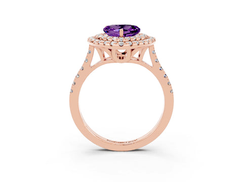 Rose gold Double Halo Heart Cut Amethyst Pavé Band with Four-Prong Setting_3