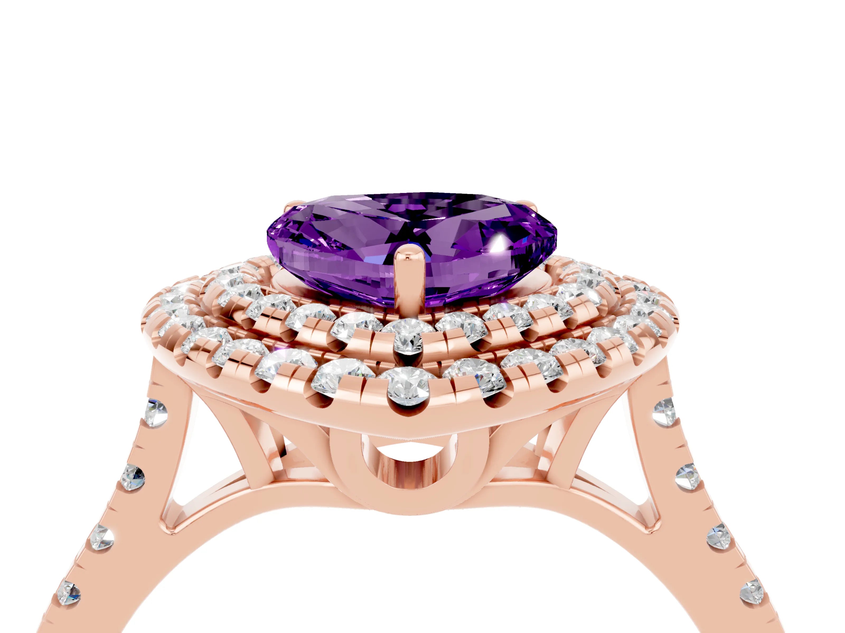 Rose gold Double Halo Heart Cut Amethyst Pavé Band with Four-Prong Setting_4