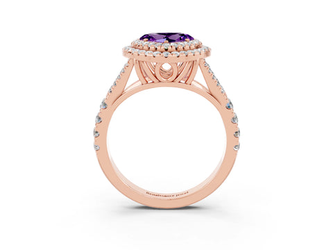 Rose gold Double Halo Heart Cut Amethyst Split Shank Engagement Ring with Four-Prong Setting_3