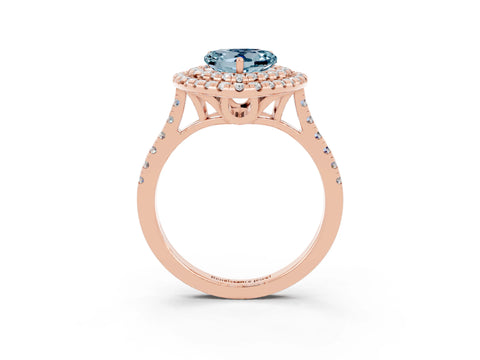 Rose gold Double Halo Heart Cut Aquamarine Pavé Band with Four-Prong Setting_3