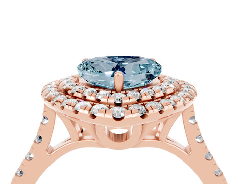 Rose gold Double Halo Heart Cut Aquamarine Pavé Band with Four-Prong Setting_4