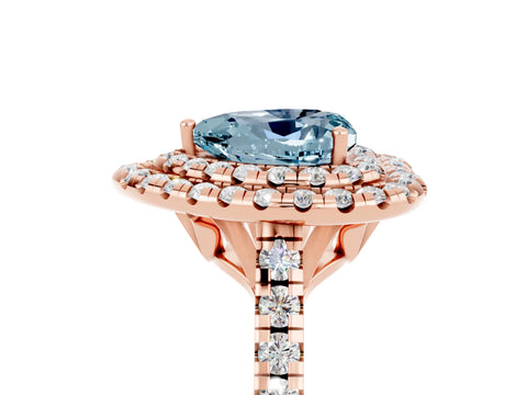Rose gold Double Halo Heart Cut Aquamarine Pavé Band with Four-Prong Setting_5