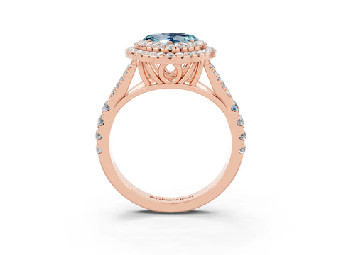 Rose gold Double Halo Heart Cut Aquamarine Pavé Split Shank Ring with Prong Setting_3