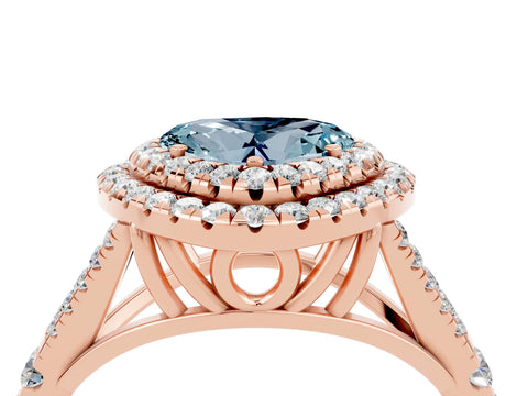 Rose gold Double Halo Heart Cut Aquamarine Pavé Split Shank Ring with Prong Setting_4