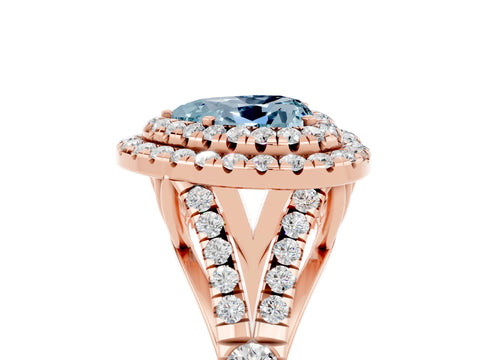 Rose gold Double Halo Heart Cut Aquamarine Pavé Split Shank Ring with Prong Setting_5