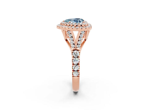 Rose gold Double Halo Heart Cut Aquamarine Split Shank Engagement Ring with Four-Prong Setting_2