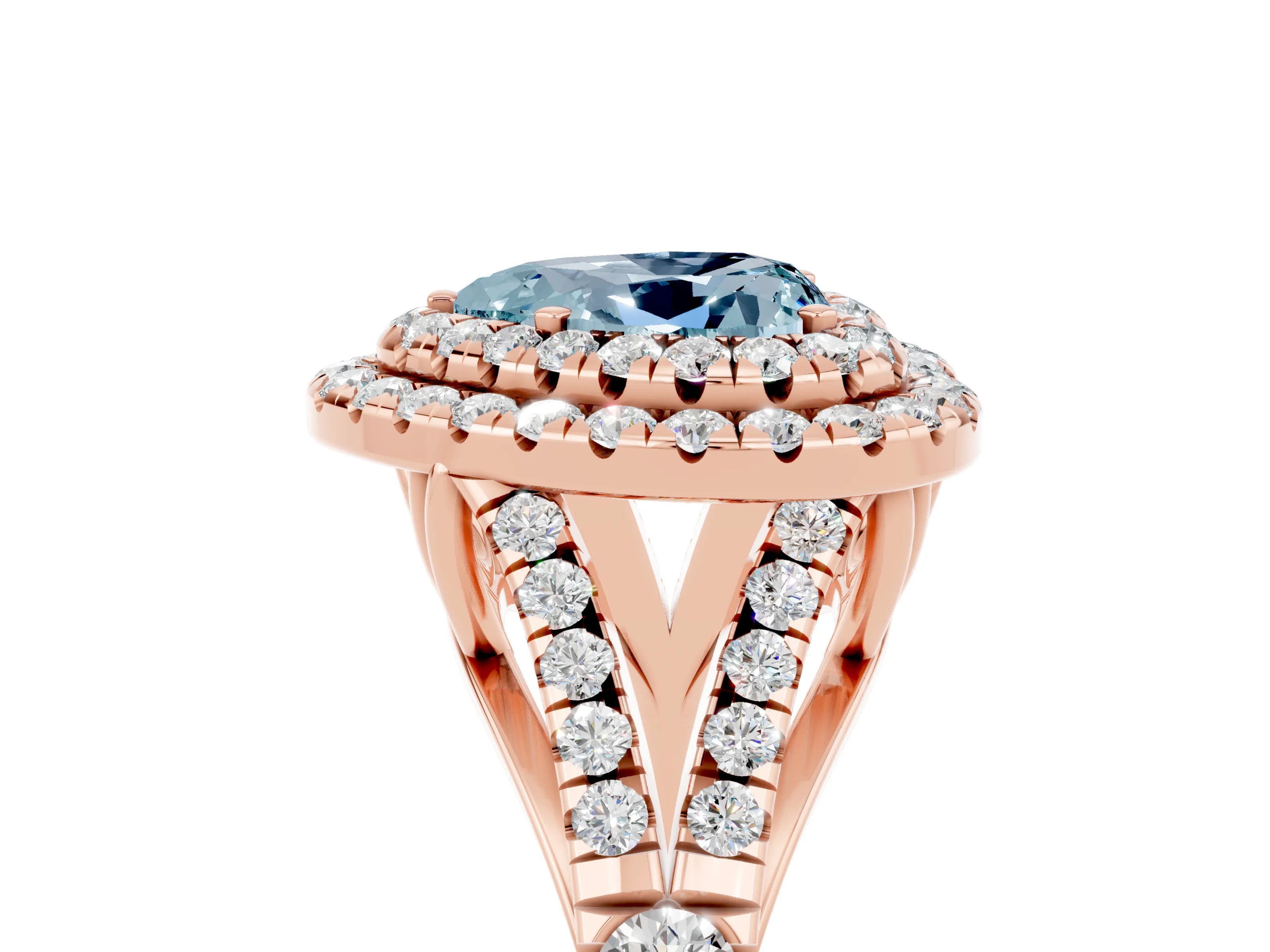 Rose gold Double Halo Heart Cut Aquamarine Split Shank Engagement Ring with Four-Prong Setting_5