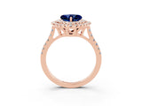 Rose gold Double Halo Heart Cut Blue Sapphire Pavé Band with Four-Prong Setting_3