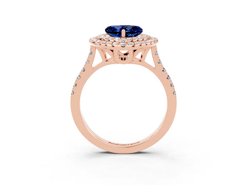 Rose gold Double Halo Heart Cut Blue Sapphire Pavé Band with Four-Prong Setting_3