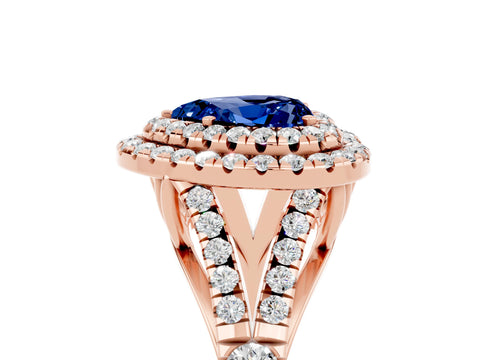 Rose gold Double Halo Heart Cut Blue Sapphire Split Shank Engagement Ring with Four-Prong Setting_5