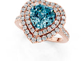 Rose gold Double Halo Heart Cut Blue Topaz Pavé Band with Four-Prong Setting_1