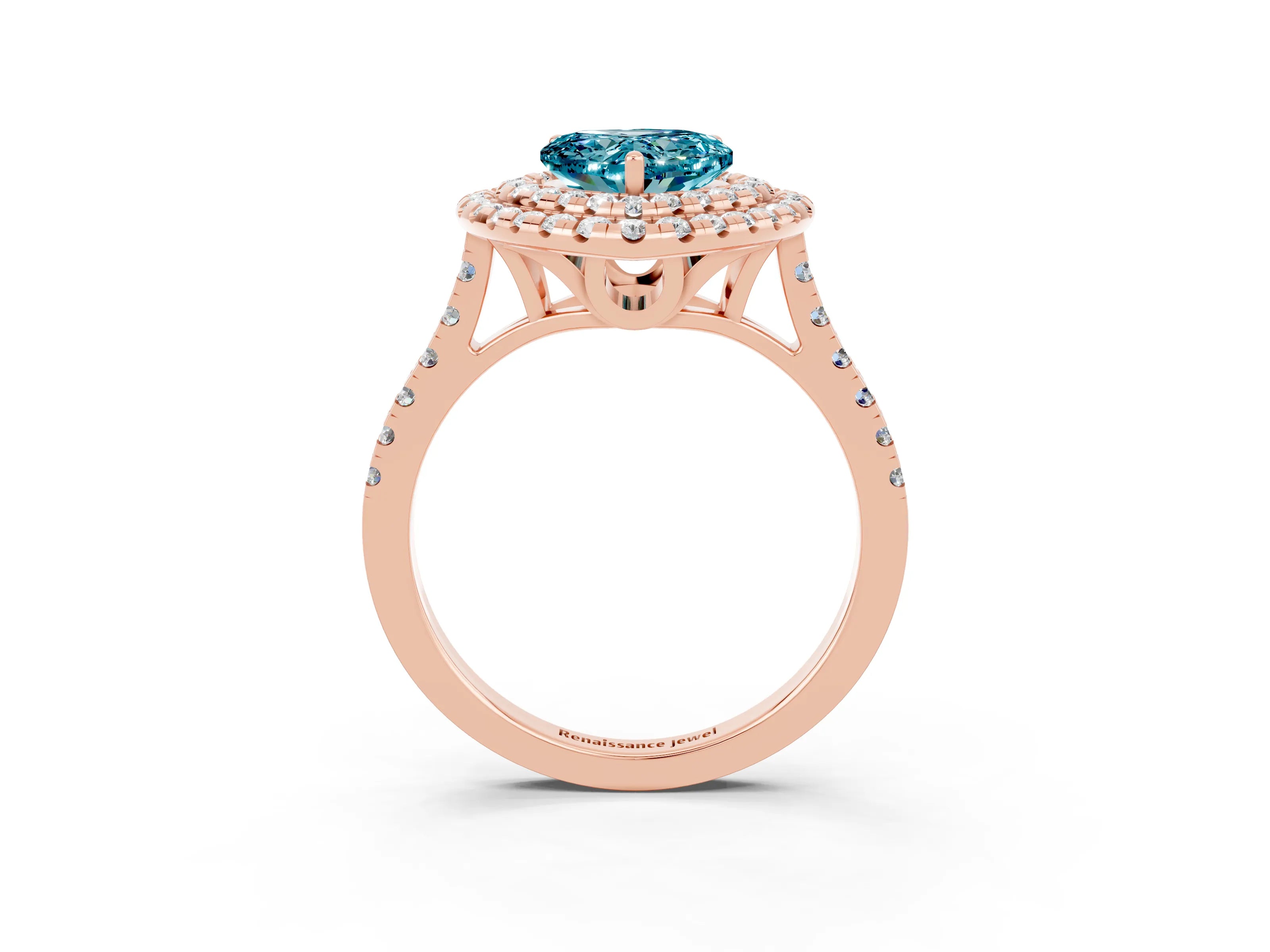 Rose gold Double Halo Heart Cut Blue Topaz Pavé Band with Four-Prong Setting_3