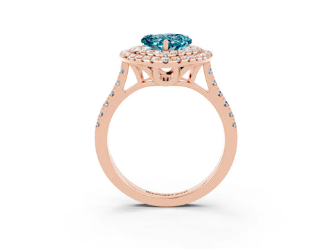 Rose gold Double Halo Heart Cut Blue Topaz Pavé Band with Four-Prong Setting_3