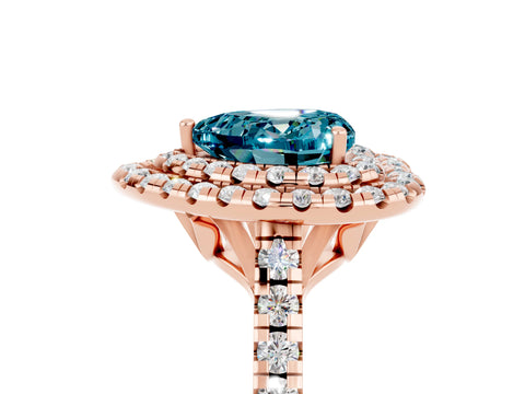 Rose gold Double Halo Heart Cut Blue Topaz Pavé Band with Four-Prong Setting_5