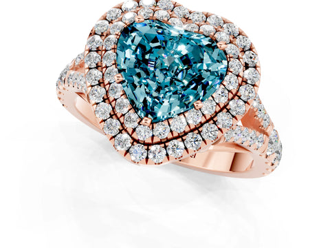 Rose gold Double Halo Heart Cut Blue Topaz Pavé Split Shank Ring with Prong Setting_1
