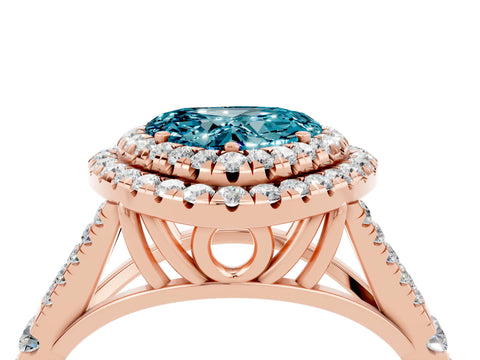Rose gold Double Halo Heart Cut Blue Topaz Pavé Split Shank Ring with Prong Setting_4