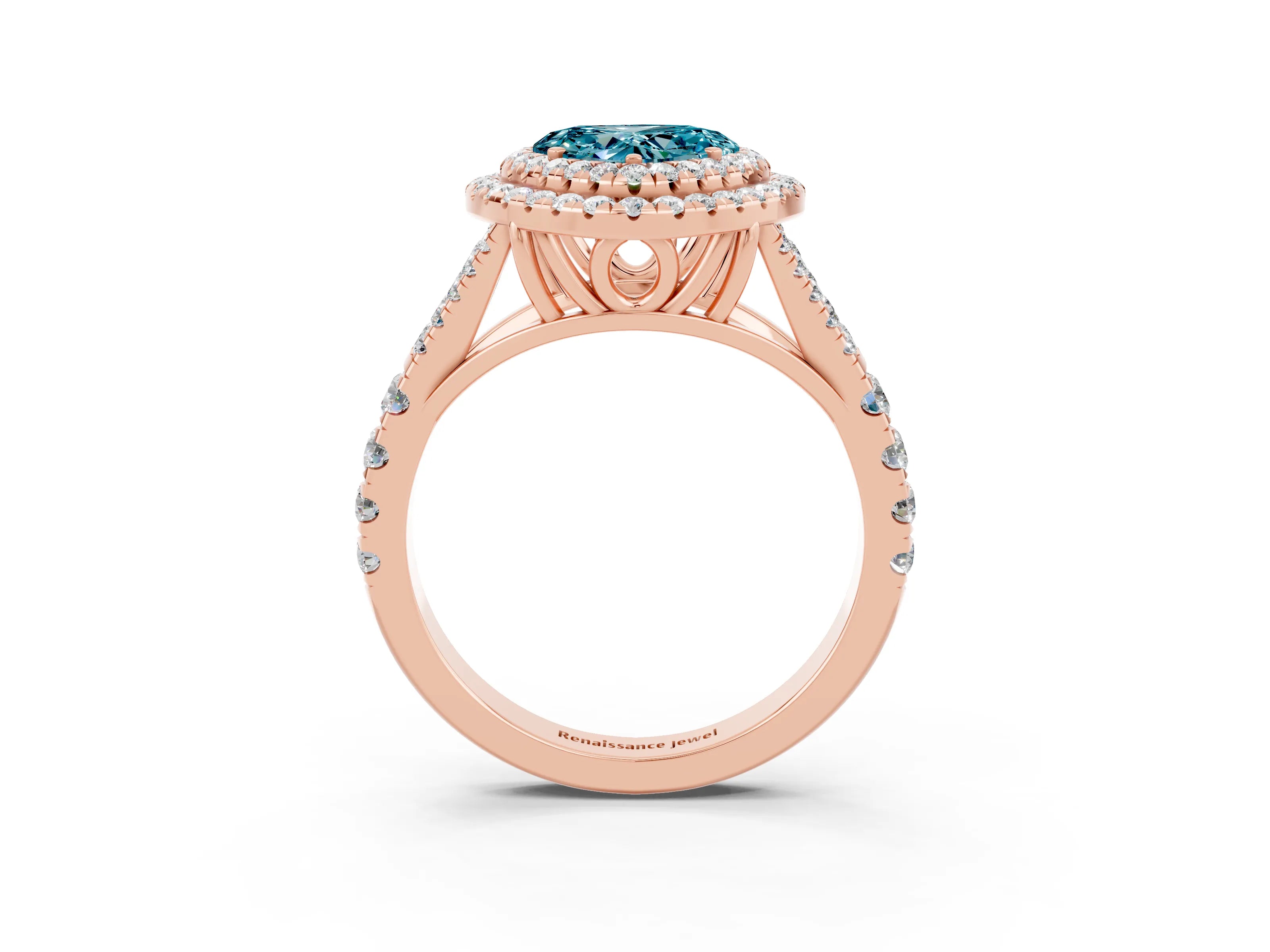 Rose gold Double Halo Heart Cut Blue Topaz Split Shank Engagement Ring with Four-Prong Setting_3