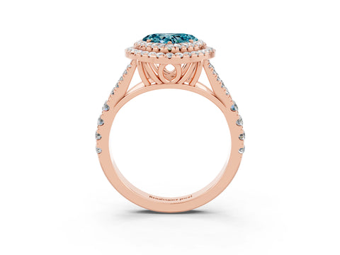 Rose gold Double Halo Heart Cut Blue Topaz Split Shank Engagement Ring with Four-Prong Setting_3