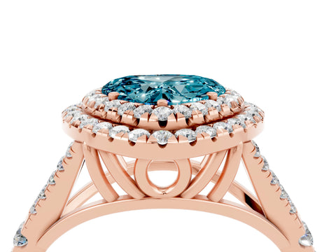 Rose gold Double Halo Heart Cut Blue Topaz Split Shank Engagement Ring with Four-Prong Setting_4