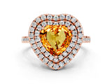 Rose gold Double Halo Heart Cut Citrine Pavé Band with Four-Prong Setting